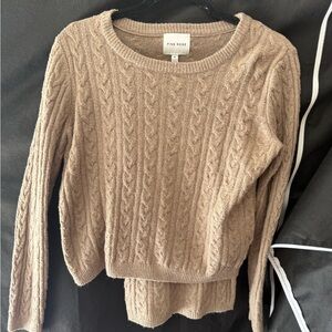 Women's Tan Cable Knit Set sweater and pants